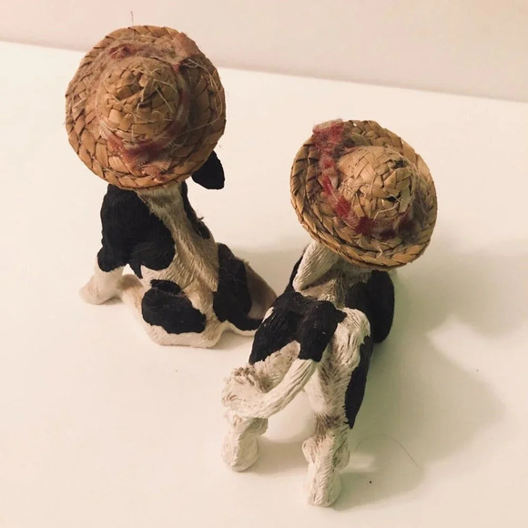 Vtg Lot of 2 Enesco Kathy Wise Calf Cow Figure  Straw Hats - Picture 16 of 16